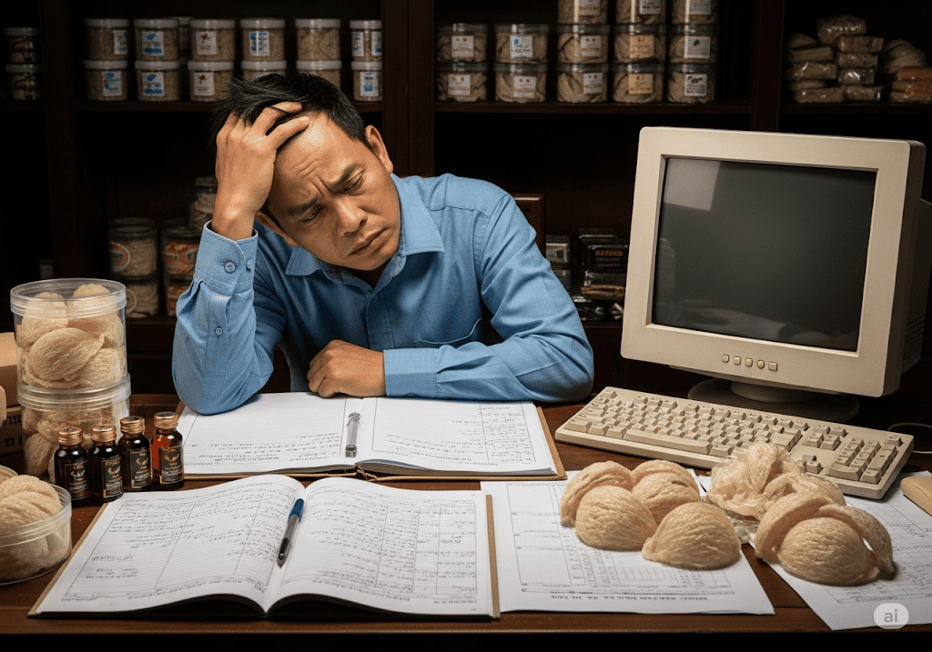 Hình ảnh chủ doanh nghiệp yến sào đối mặt với khó khăn kinh doanh truyền thống và online