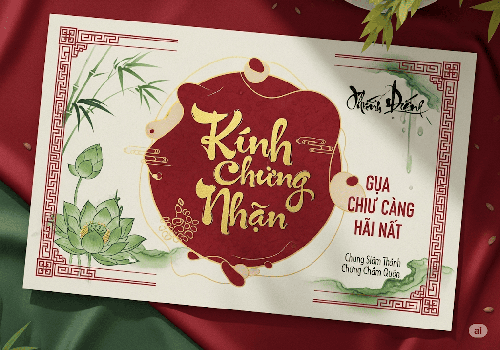 Ấn phẩm thiết kế sang trọng sử dụng font chữ thư pháp Việt hóa, thể hiện giá trị văn hóa