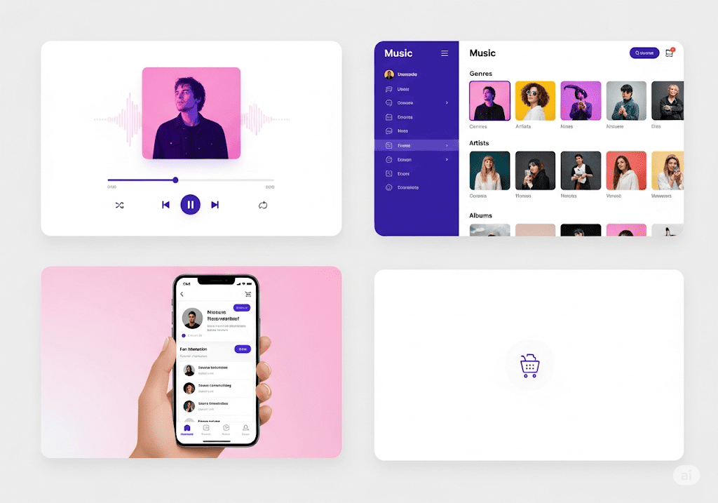 Các tính năng nổi bật trên website nghe nhạc, bao gồm phát nhạc và quản lý thư viện
