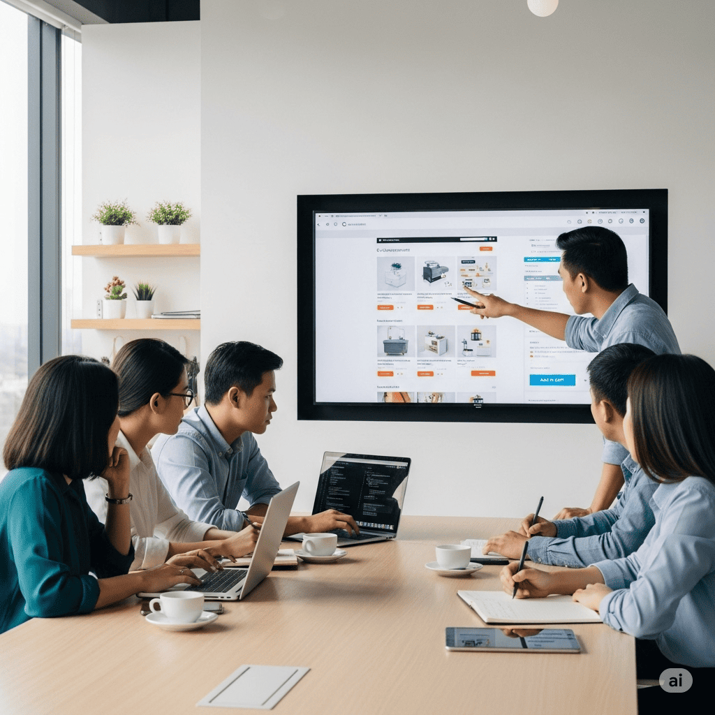 Đội ngũ chuyên gia đang làm việc theo quy trình thiết kế website đồ gia dụng chuyên nghiệp