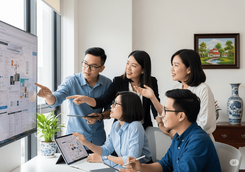 Đội ngũ chuyên gia thiết kế website văn phòng phẩm đang hợp tác