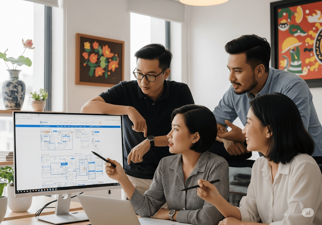 Đội ngũ chuyên gia thiết kế website xuất khẩu lao động đang hợp tác