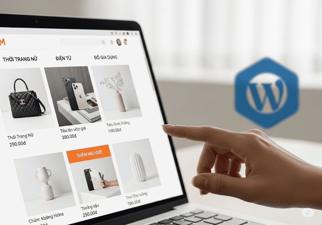 Giao diện website bán hàng WordPress chuyên nghiệp trên màn hình máy tính