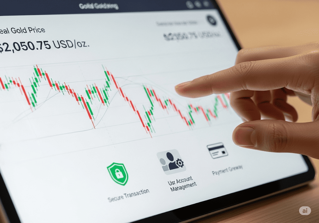 Giao diện website bán vàng chuyên nghiệp với các tính năng cập nhật giá, biểu đồ và giao dịch bảo mật