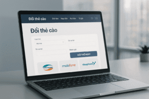 Giao diện website đổi thẻ cào chuyên nghiệp trên màn hình laptop