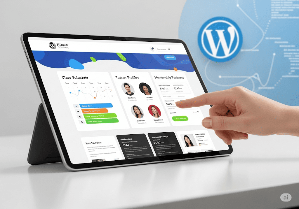 Giao diện website fitness chuyên nghiệp được thiết kế trên nền tảng WordPress