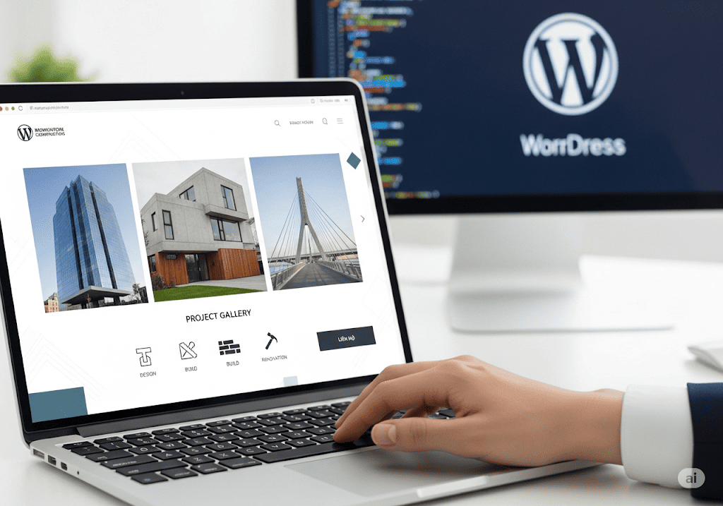 Giao diện website ngành xây dựng chuyên nghiệp được thiết kế trên nền tảng WordPress