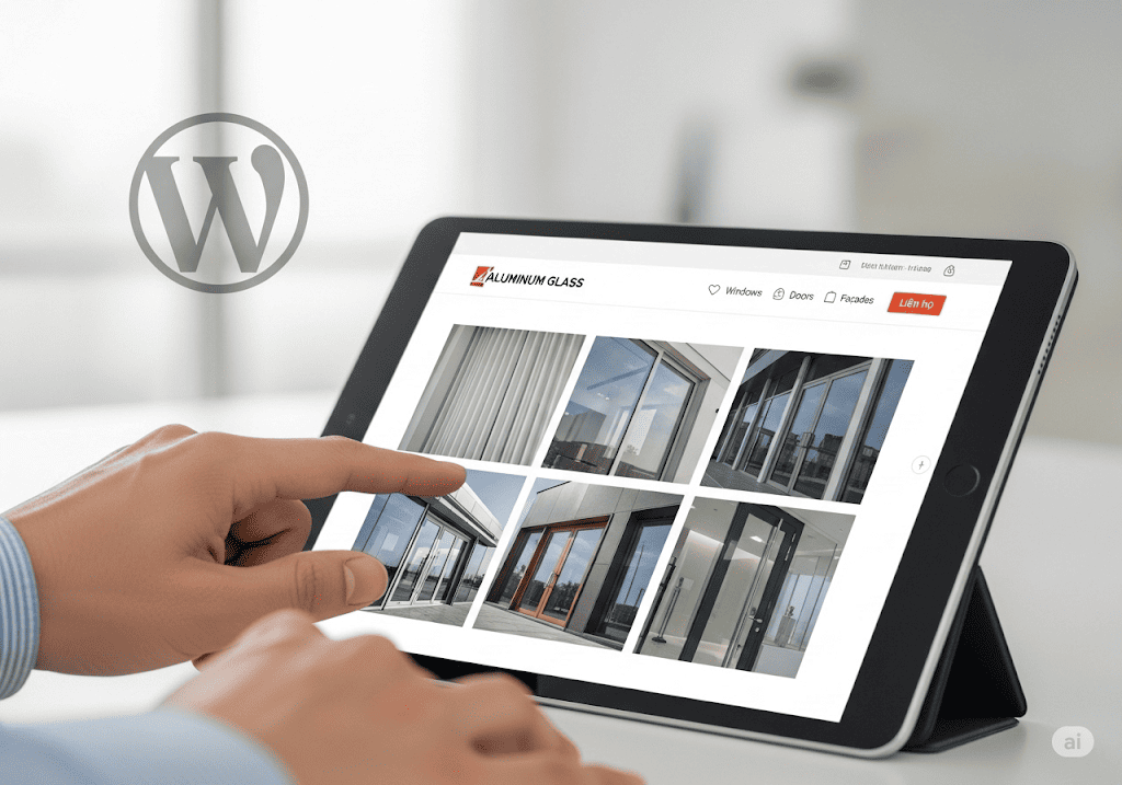 Giao diện website nhôm kính chuyên nghiệp được thiết kế trên nền tảng WordPress