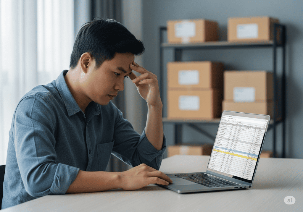 Hình ảnh chủ doanh nghiệp đang gặp khó khăn khi đặt hàng và nhập hàng từ Trung Quốc