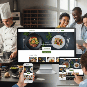 Hình ảnh minh họa khái niệm và những lợi ích thiết yếu của việc thiết kế website ẩm thực chuyên nghiệp.