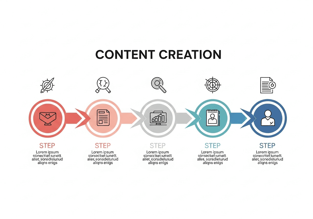 Hình ảnh minh họa quy trình 5 bước viết content hiệu quả, từ nghiên cứu đến xuất bản
