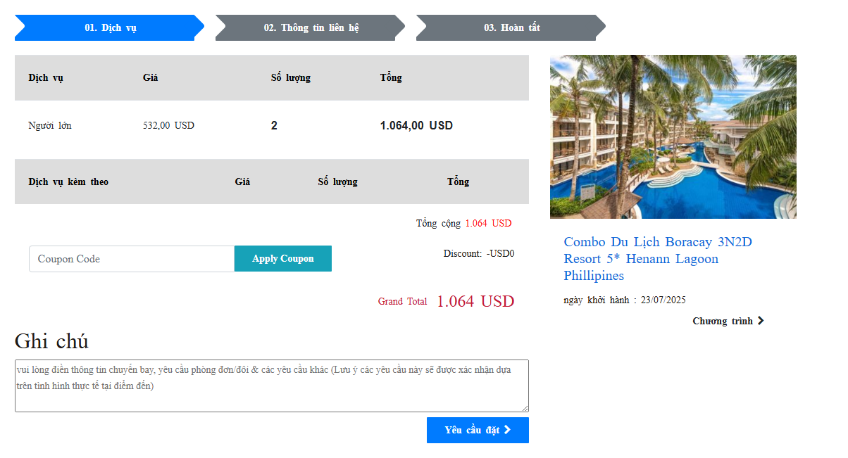 Tìm kiếm và Đặt tour, Phòng khách sạn