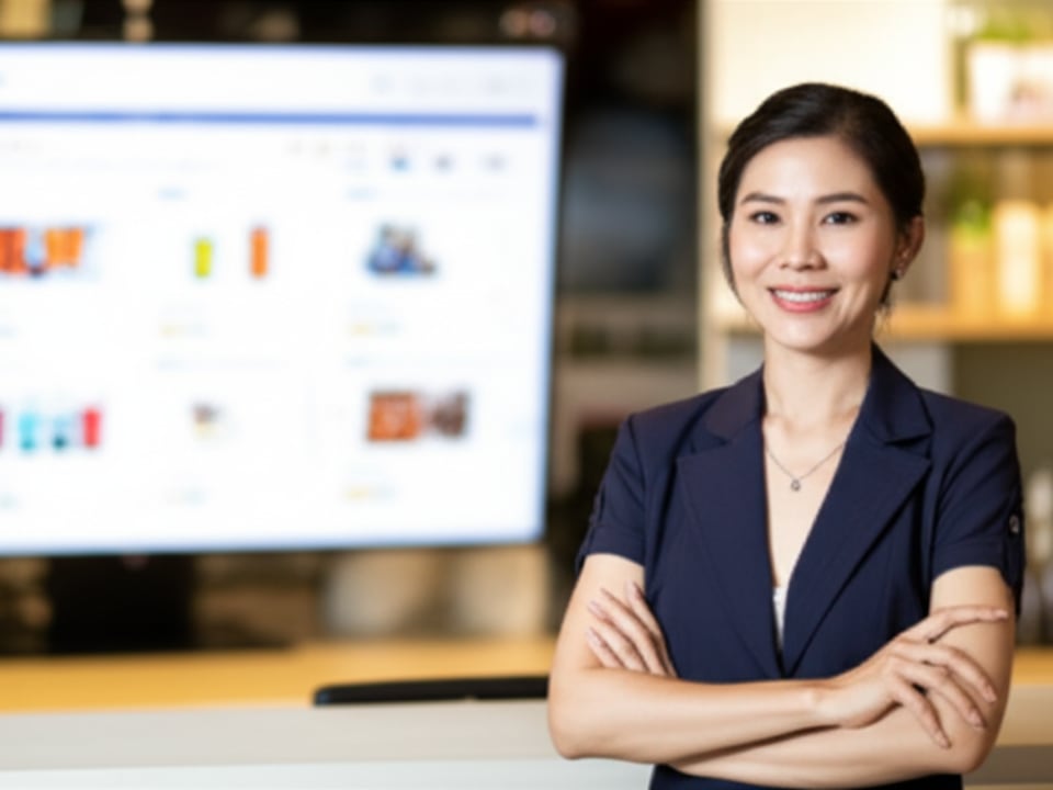 Chủ doanh nghiệp đồ uống tự tin khởi đầu hành trình kinh doanh online thành công.