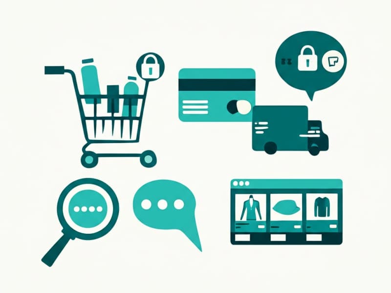 Các biểu tượng minh họa những tính năng quan trọng của một website bán hàng hiệu quả.