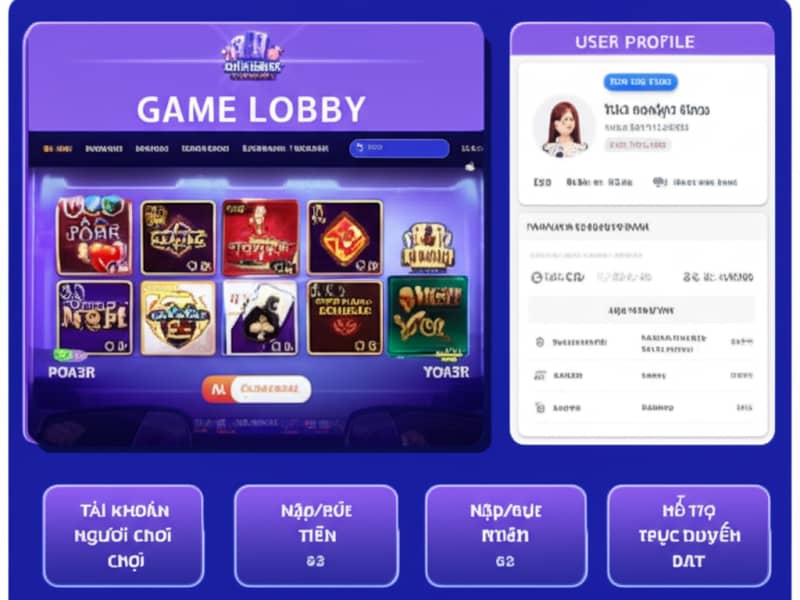 Các tính năng quan trọng cần có trên một website game đánh bài hiệu quả, như sảnh game, hồ sơ người chơi và nạp rút tiền.