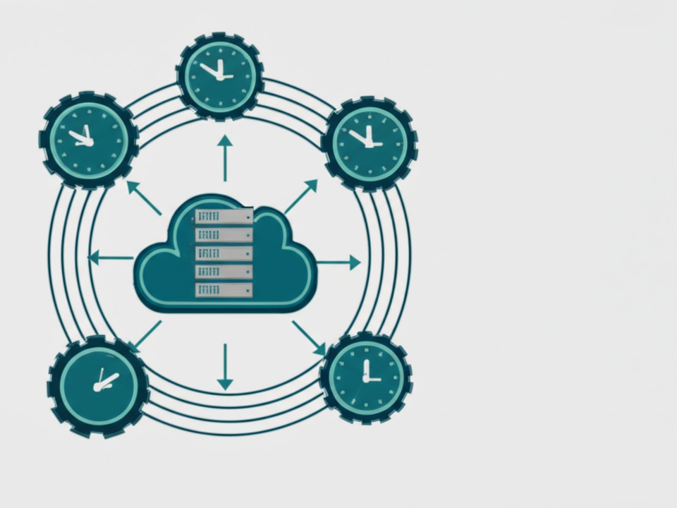 Minh họa cơ chế hoạt động của cron job với các thành phần thời gian và máy chủ.