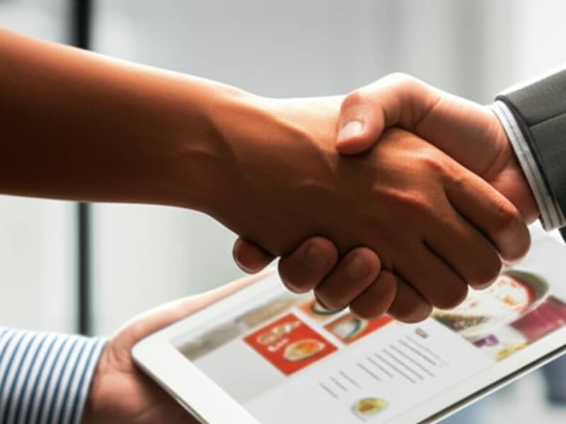 Hai bàn tay bắt chặt thể hiện sự hợp tác thành công trong thiết kế website nhà hàng.