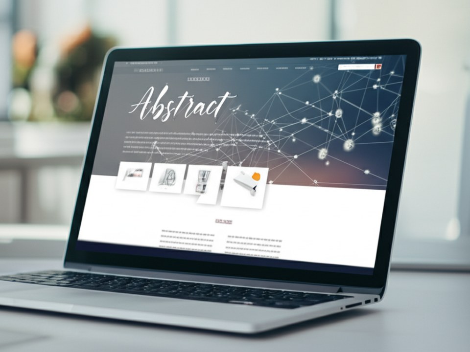 Màn hình laptop hiển thị website với typography chuyên nghiệp, minh họa dịch vụ thiết kế web của Tini Tech.