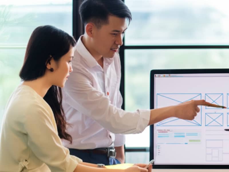 Đội ngũ chuyên gia đang thực hiện quy trình thiết kế website bán khóa học chuyên nghiệp.