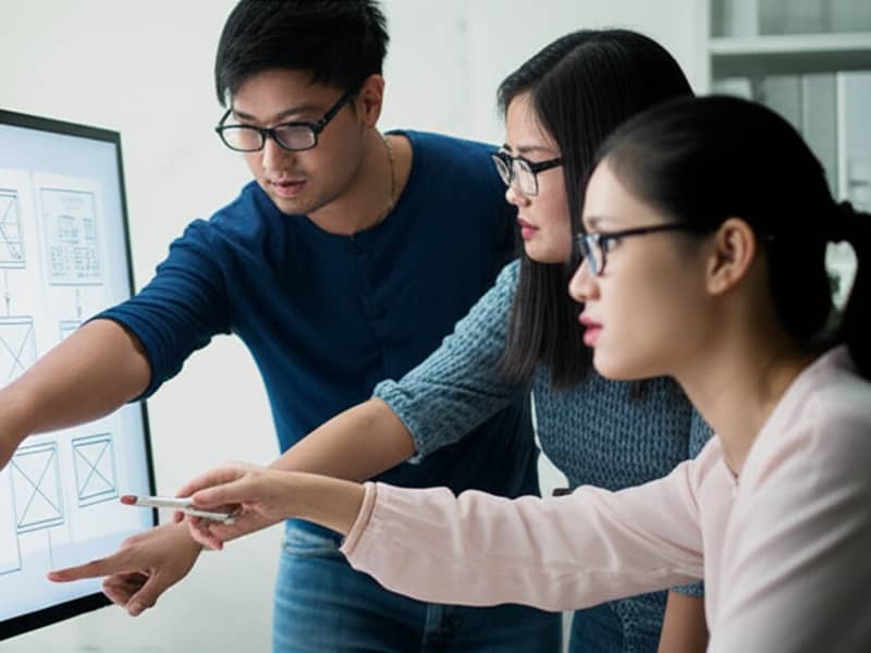 Đội ngũ chuyên gia đang thực hiện quy trình thiết kế website dạy học trực tuyến chuyên nghiệp.