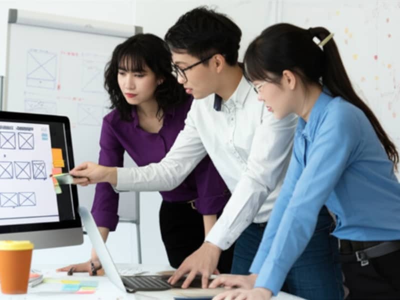 Đội ngũ chuyên gia đang thực hiện quy trình thiết kế website in ấn chuyên nghiệp.