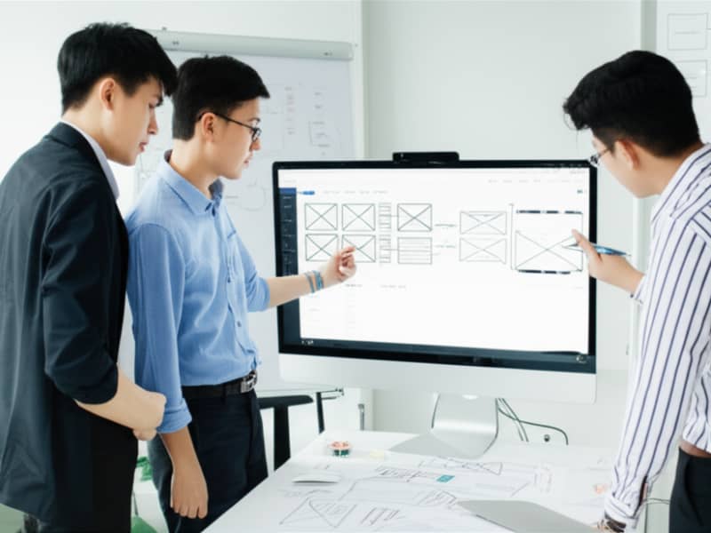 Đội ngũ chuyên gia đang thực hiện quy trình thiết kế website kiến trúc chuyên nghiệp.