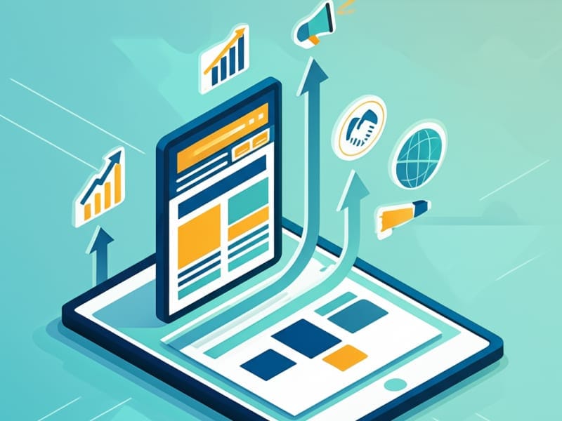 Biểu tượng minh họa các lợi ích vượt trội của website công ty chuyên nghiệp, bao gồm tăng trưởng doanh số và uy tín thương hiệu.