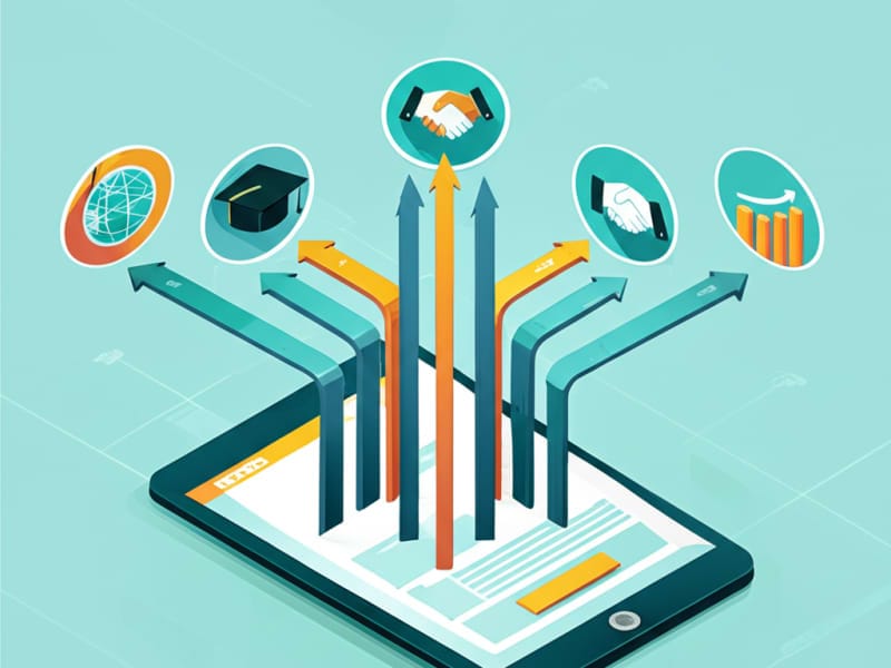 Biểu tượng minh họa các lợi ích vượt trội của website du học chuyên nghiệp, bao gồm tăng trưởng và uy tín.