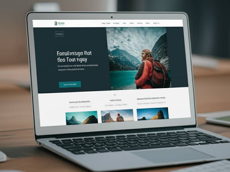 Giao diện website du lịch đẹp mắt và chuyên nghiệp trên màn hình máy tính, thể hiện sự tinh tế trong thiết kế.