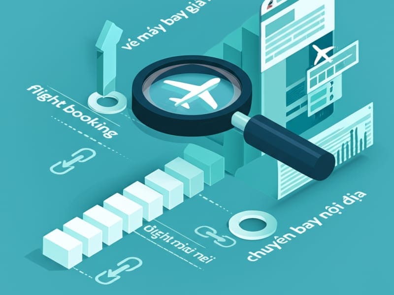 Minh họa tối ưu hóa SEO giúp website bán vé máy bay tăng thứ hạng và khả năng hiển thị trên công cụ tìm kiếm.