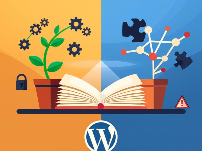 Minh họa các ưu điểm và nhược điểm của nền tảng WordPress.