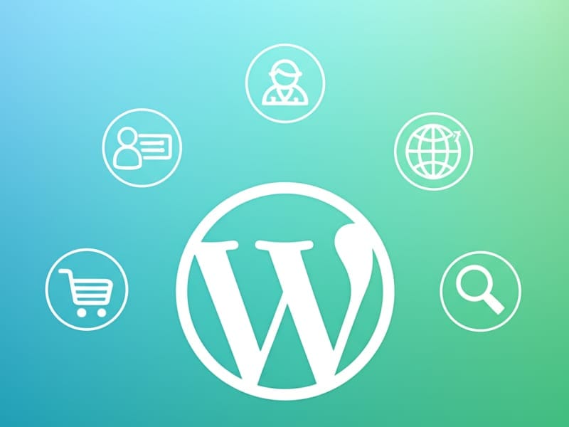 Biểu tượng WordPress với các lợi ích nổi bật như dễ sử dụng, linh hoạt và tối ưu SEO.