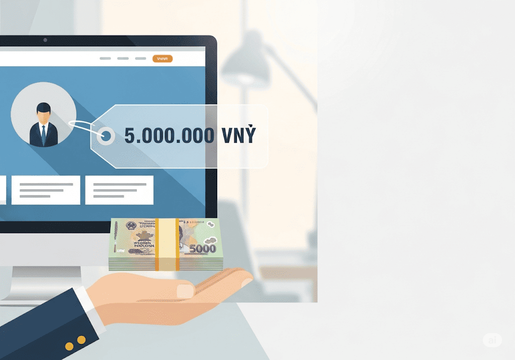 Màn hình máy tính hiển thị giá thiết kế web WordPress 5 triệu.