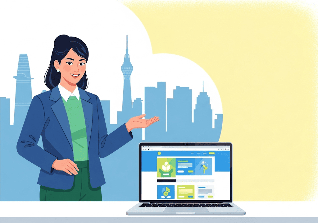 Phụ nữ doanh nhân tự tin với website chuyên nghiệp tại TPHCM