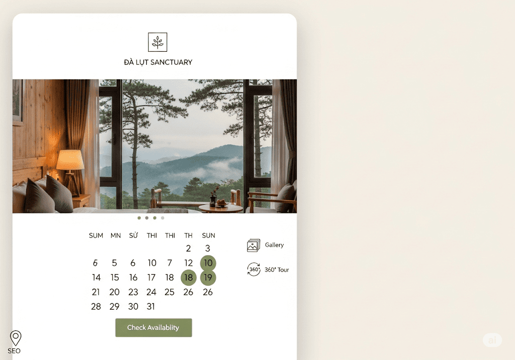 Giao diện website homestay Đà Lạt với hệ thống booking