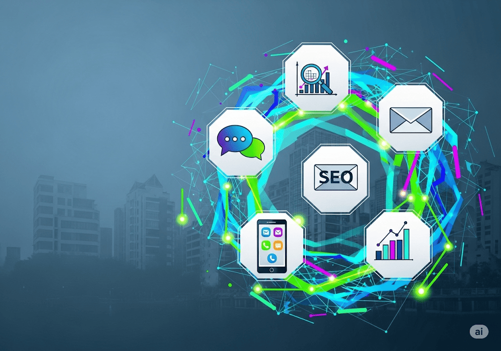 Minh họa các kênh digital marketing và công nghệ trong bối cảnh thị trường Việt Nam