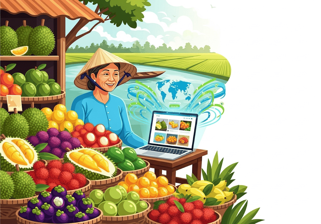 Người phụ nữ Mỹ Tho bán đặc sản địa phương trên website chuyên nghiệp