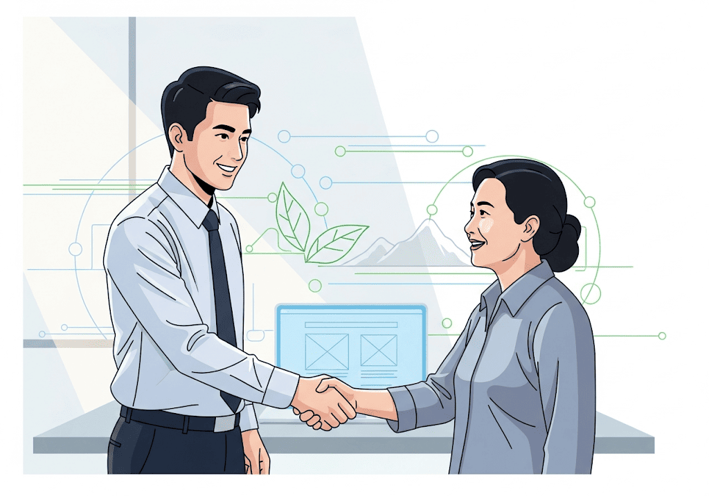 Đại diện Tini Tech bắt tay đối tác, thể hiện sự tin tưởng