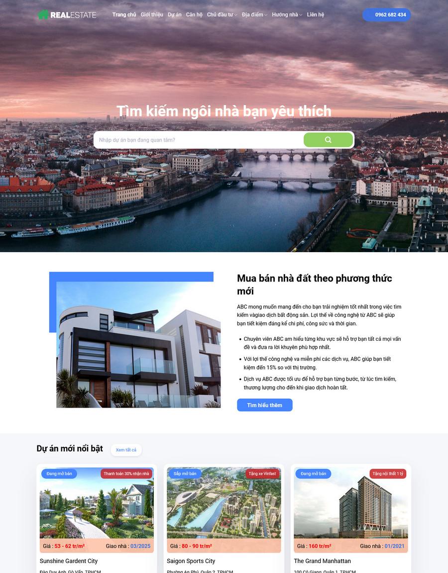 Mẫu website Bất động sản Hiện đại & Chuyên nghiệp - Mẫu BDS13 Mẫu website Bất động sản Hiện đại & Chuyên nghiệp - Mẫu BDS13
