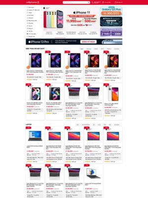 Mẫu website Cửa hàng bán lẻ điện thoại, laptop và phụ kiện công nghệ Hiện đại - CellphoneS