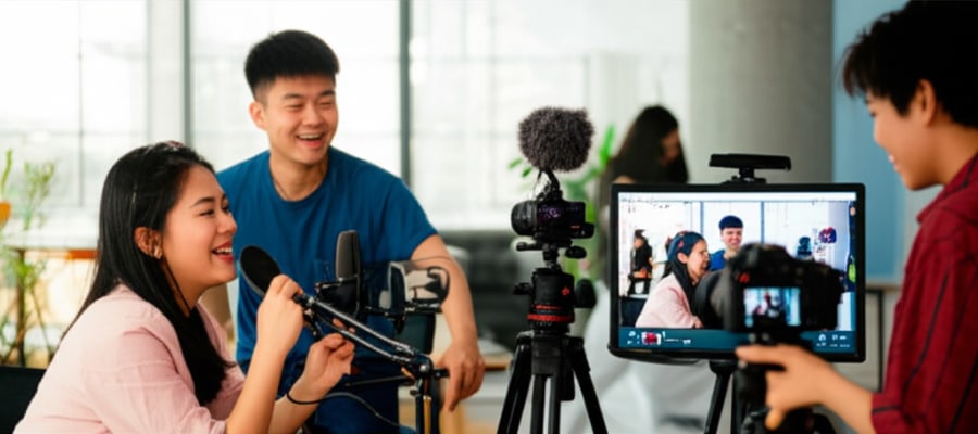 Nhóm người sáng tạo nội dung Việt Nam đang thực hiện các định dạng video khác nhau.