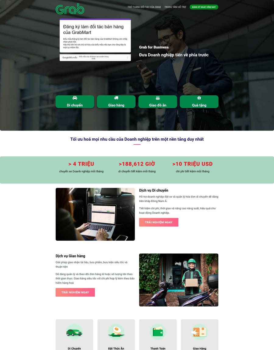 Mẫu website Nền tảng dịch vụ On-demand cho doanh nghiệp Hiện đại, Chuyên nghiệp - Mẫu Grab Mẫu website Nền tảng dịch vụ On-demand cho doanh nghiệp Hiện đại, Chuyên nghiệp - Mẫu Grab