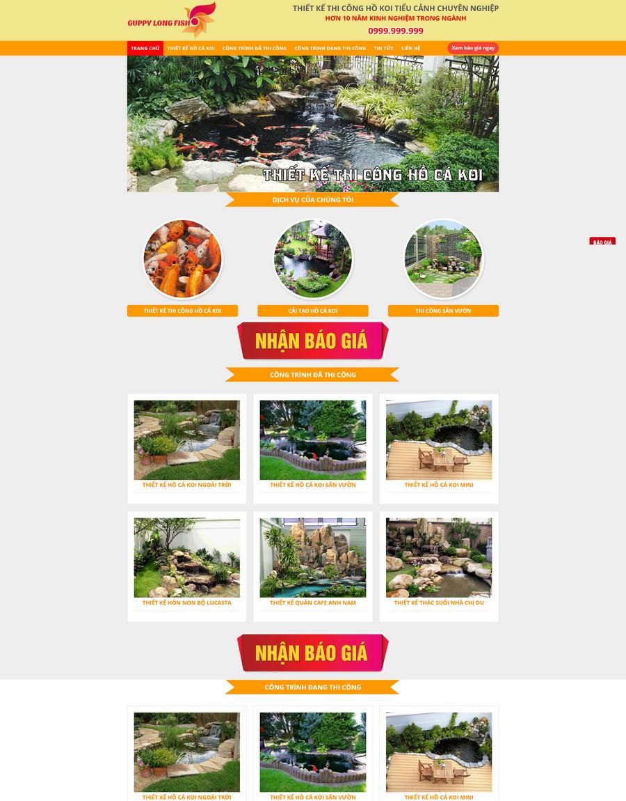 Mẫu website Thiết kế & Thi công Hồ cá Koi Chuyên nghiệp & Tự nhiên - Mẫu Hocacoi